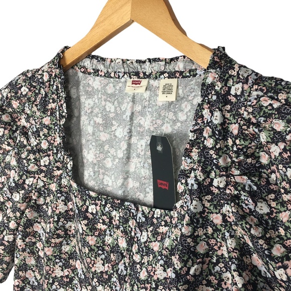 Levi’s Floral Puff Shoulder Cropped Blouse Medium - Picture 4 of 7